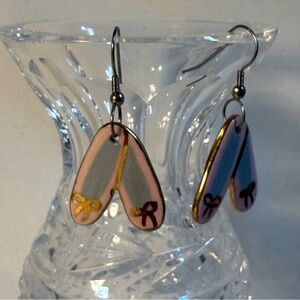 Ballerina 🩰 ballet slippers Elegant Pink Gray Gold porcelain Earrings